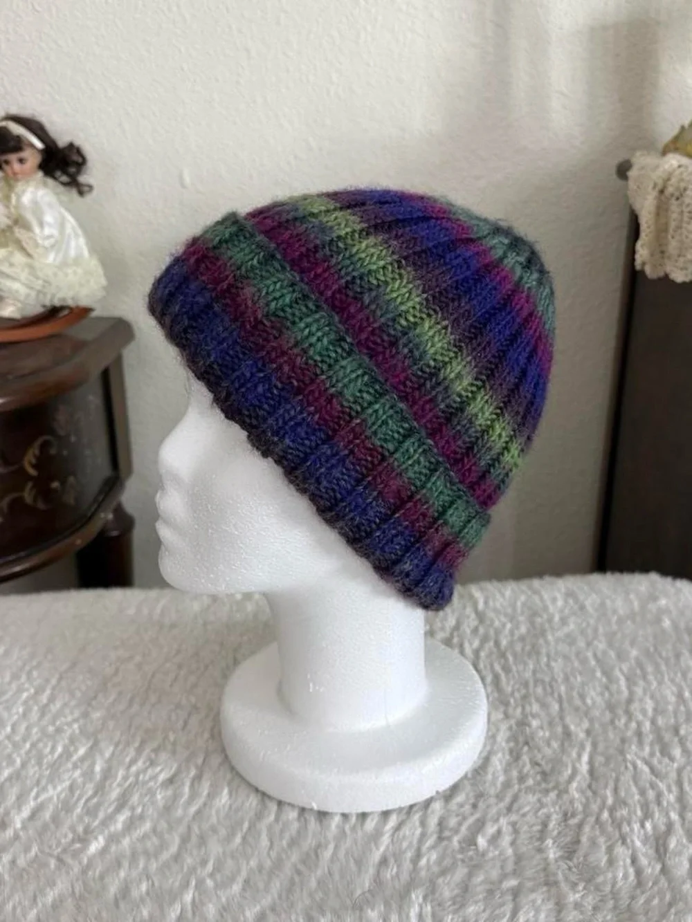 Whimsical twee grunge funky striped knit beanie